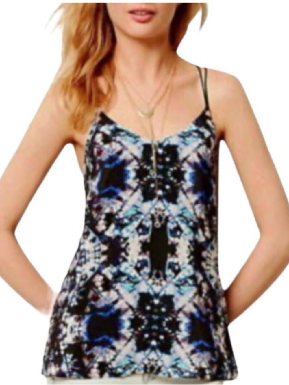 🌺 Maeve Black Tank with Blue & Purple Kaleidoscope Accents